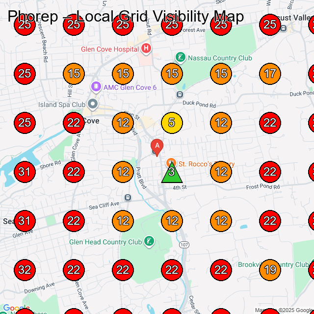 Phorep GeoGrid visibility map for Commercial Printer in Glen Cove